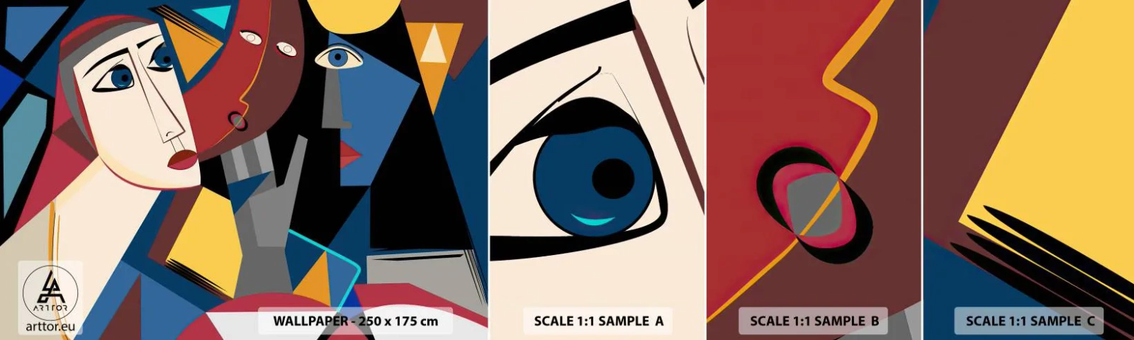 Amostra de papel de parede autocolante Deluxe Sticker - Uma conversa entre cubistas - Pessoas, Cubismo, Retrato - 100x30 cm