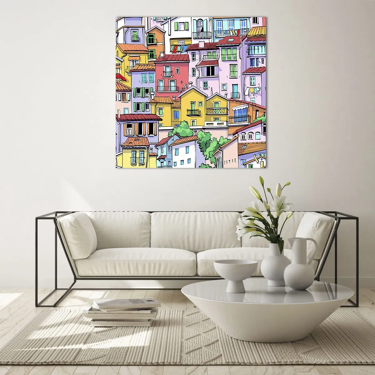 Quadro em vidro - Cidade divertida - 70x70 cm