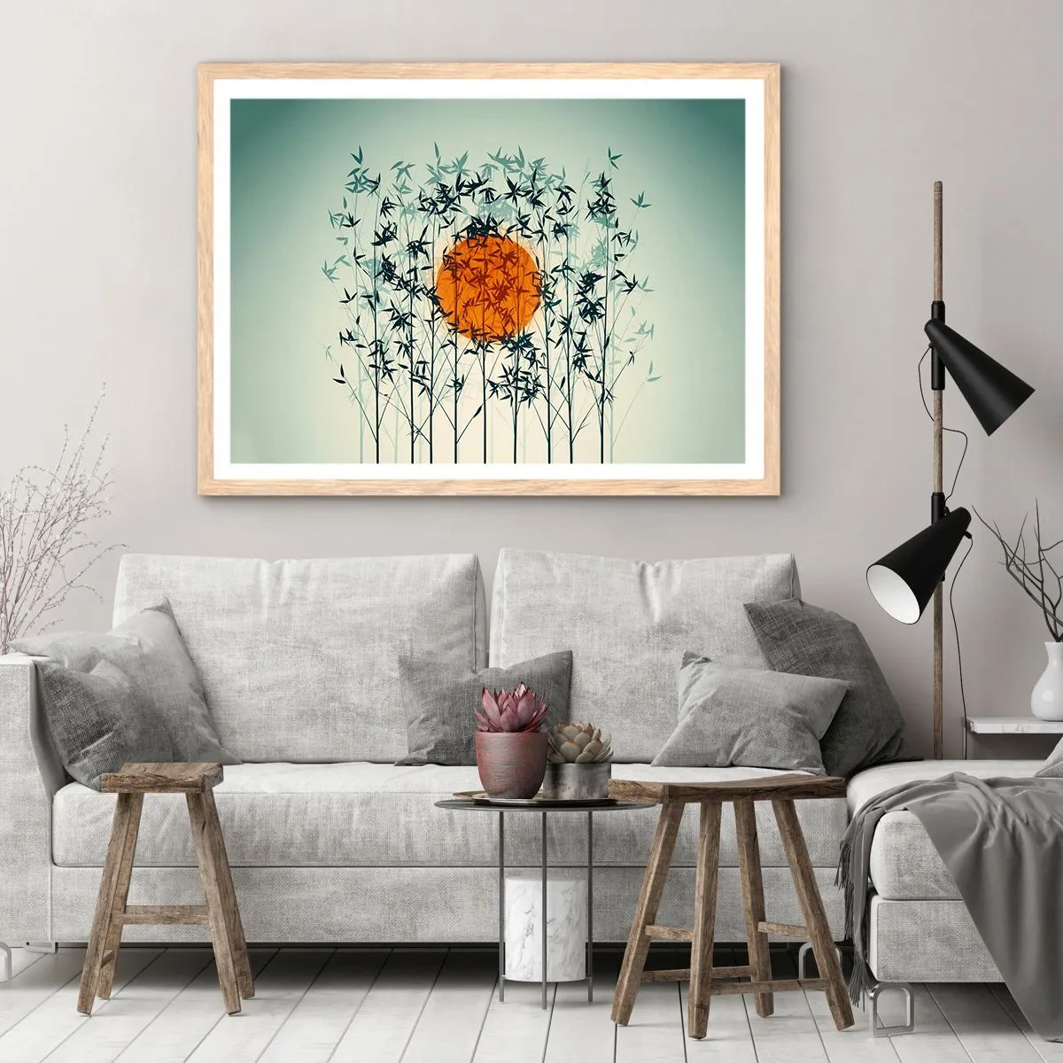 Pôster com moldura de carvalho claro - Sol japonês - 40x30 cm