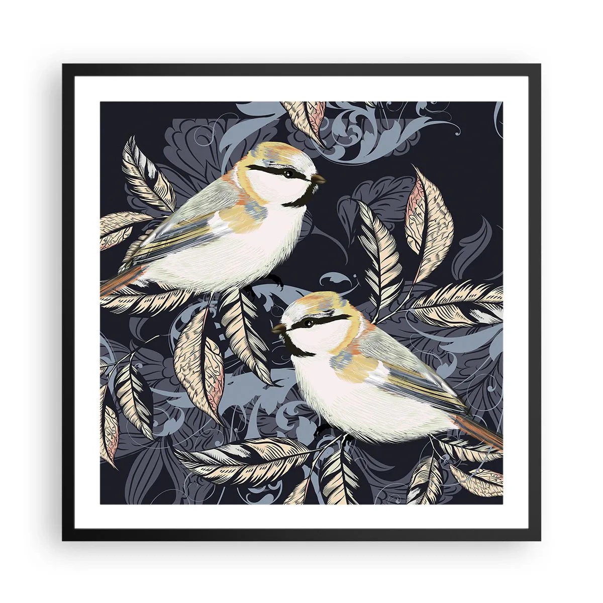 Pôster com moldura preta - Canto amarelo-azul - 60x60 cm