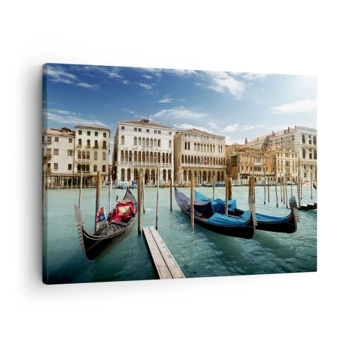 Quadro em tela - Veneza com gôndolas e palácios contra o céu - 70x50cm - Palácios em azul - Decoração de parede moderna para a sala de estar e quarto ARTTOR