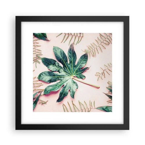 Pôster com moldura preta - Estudo do verde em um fundo rosa - 30x30 cm