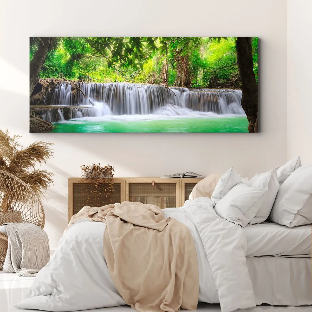 Quadro em tela - Cascata verde - 90x30 cm