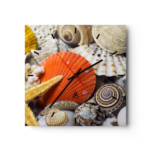 Relógio de parede - Relógio em vidro - Tesouros do oceano - 30x30 cm
