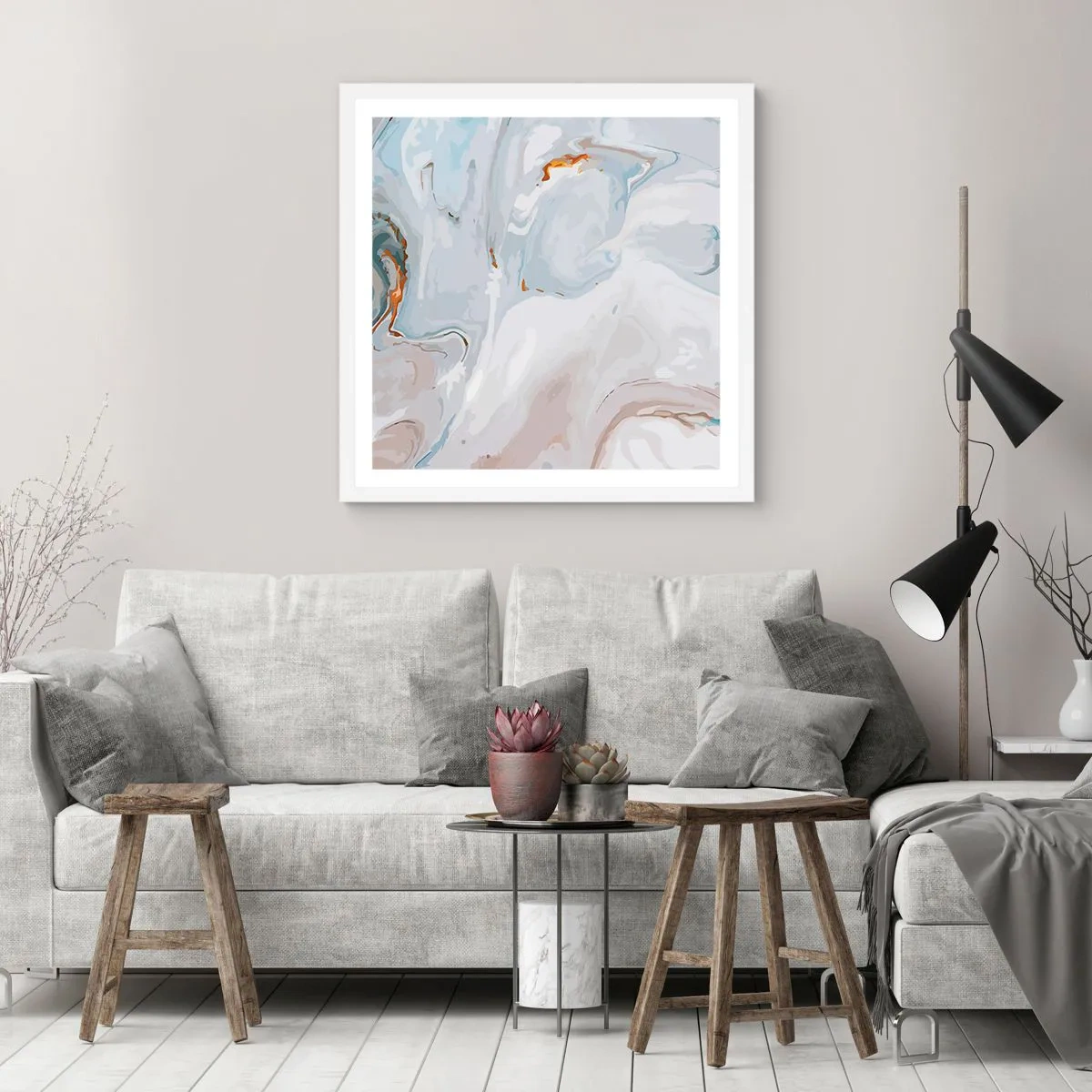 Pôster em moldura branca - Branco elevado - 60x60 cm