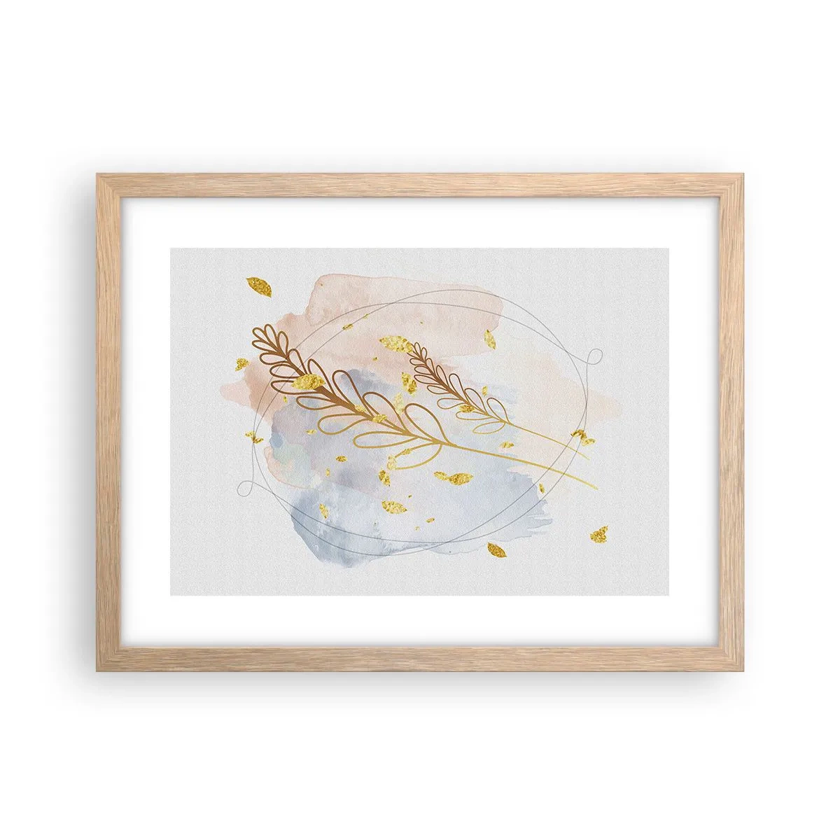 Pôster com moldura de carvalho claro - Explosão dourada - 40x30 cm