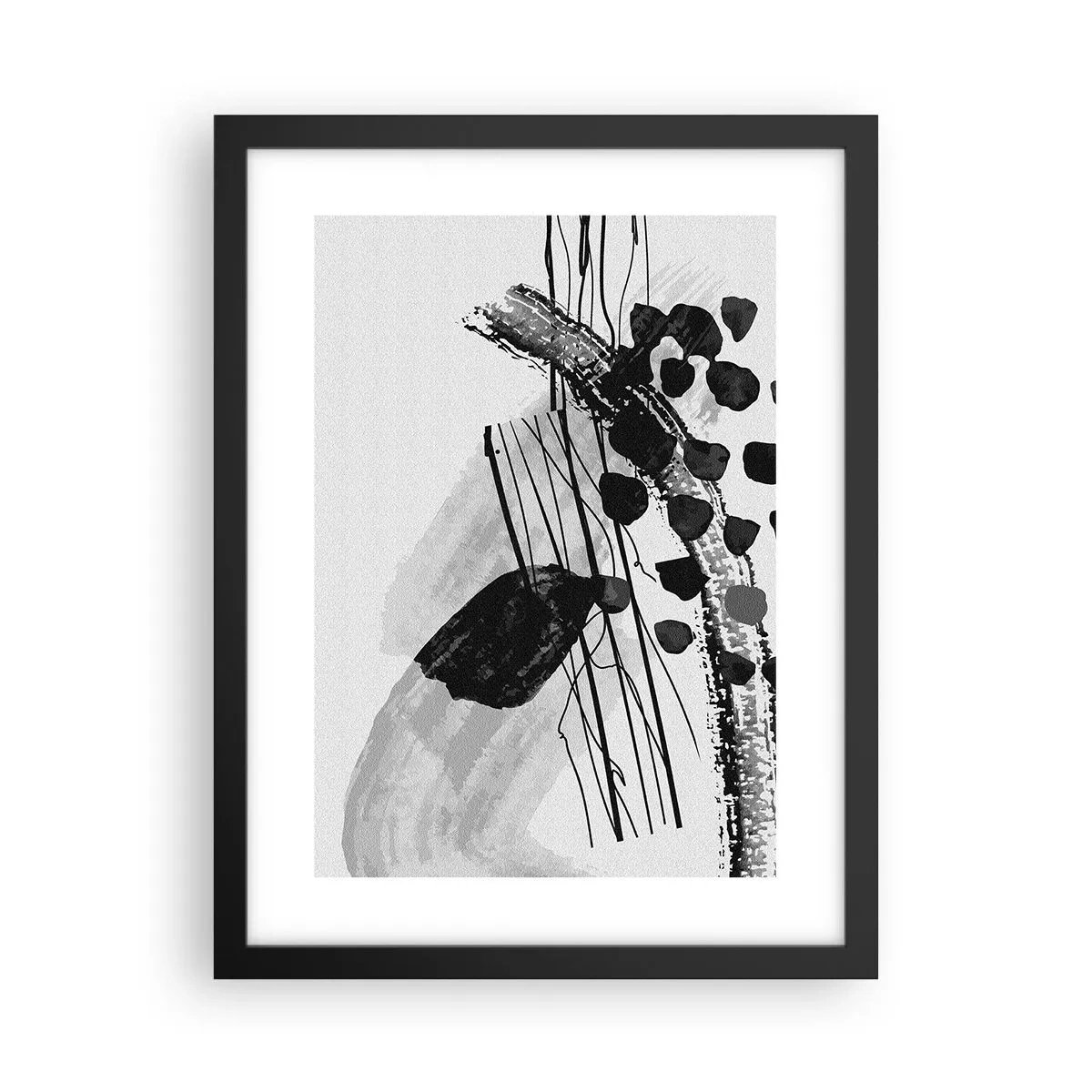 Pôster com moldura preta - Abstração orgánica em preto e branco - 30x40 cm