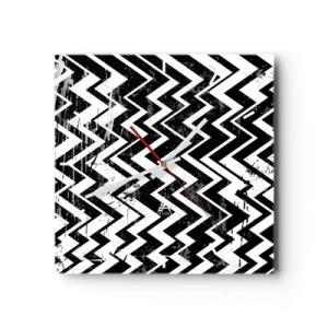 Relógio de parede - Relógio em vidro - Zig-branco, zag-preto - 30x30 cm