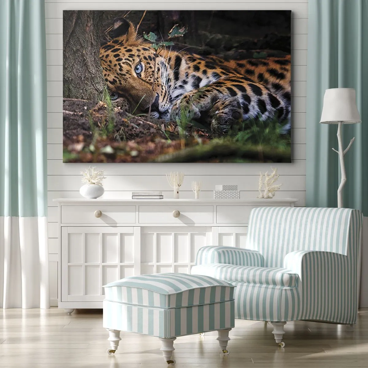 Quadro em tela - Um leopardo deitado na sombra das árvores - 70x50cm - Confie em mim - Decoração de parede moderna para a sala de estar e quarto ARTTOR