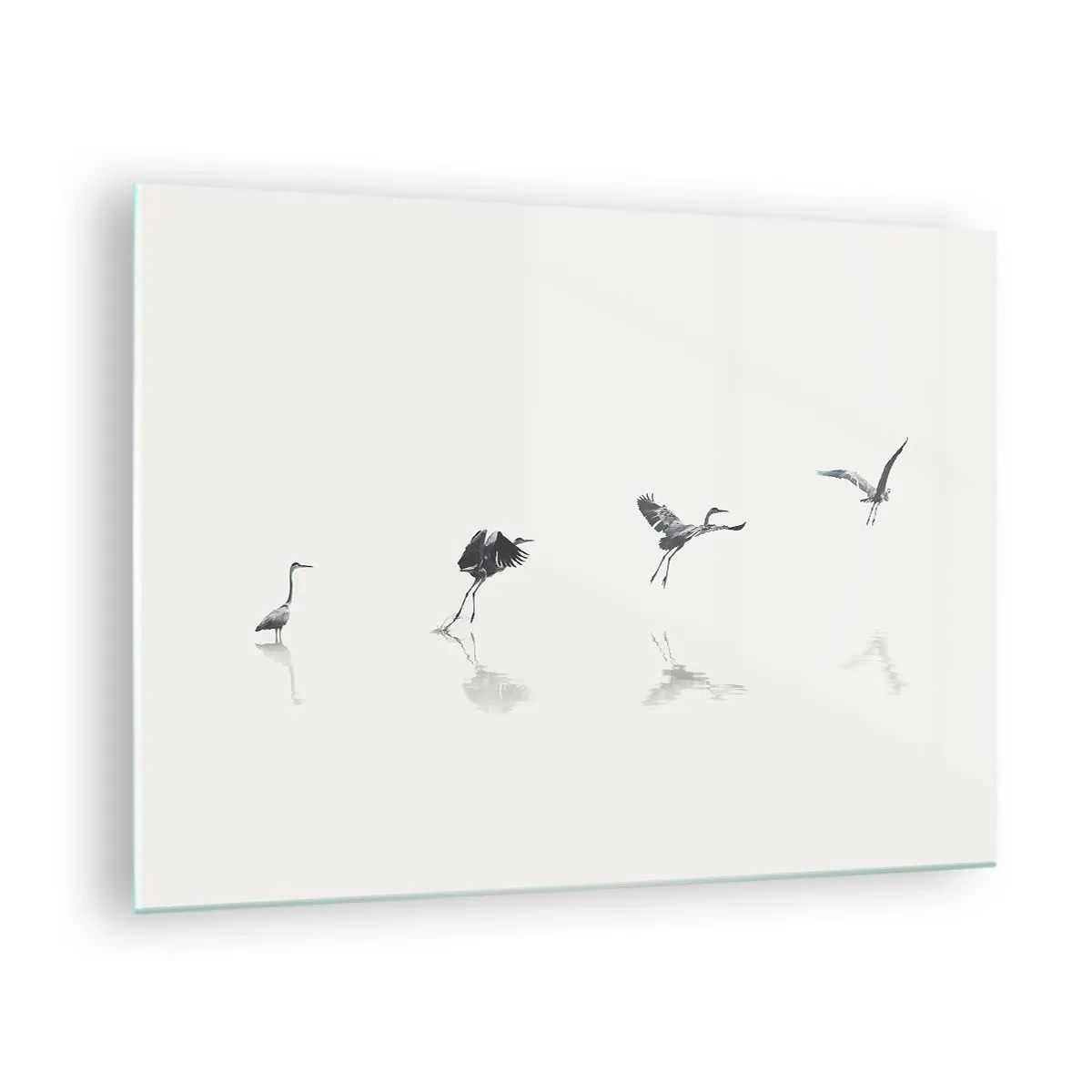 Quadro em vidro - Silhuetas de quatro pássaros se movendo sobre a água - 70x50cm - Quatro passos simples - Decoração de parede moderna para a sala de estar e quarto ARTTOR