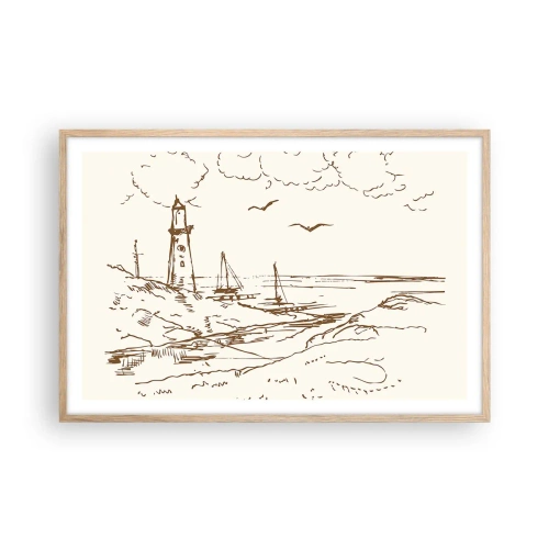 Pôster com moldura de carvalho claro - Esboço das memórias do verão - 91x61 cm