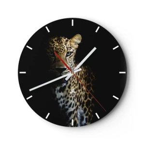 Relógio de parede - Relógio em vidro - Pantera em fundo preto com sombra parcial - 30x30cm - Beleza escura - Decoração de parede moderna para a sala de estar, cozinha e quarto ARTTOR