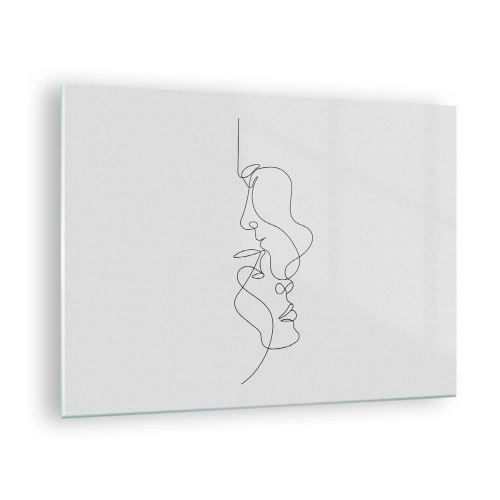 Quadro em vidro - Um desenho delicado de dois rostos em um contorno - 70x50cm - O calor dos desejos amargos - Decoração de parede moderna para a sala de estar e quarto ARTTOR
