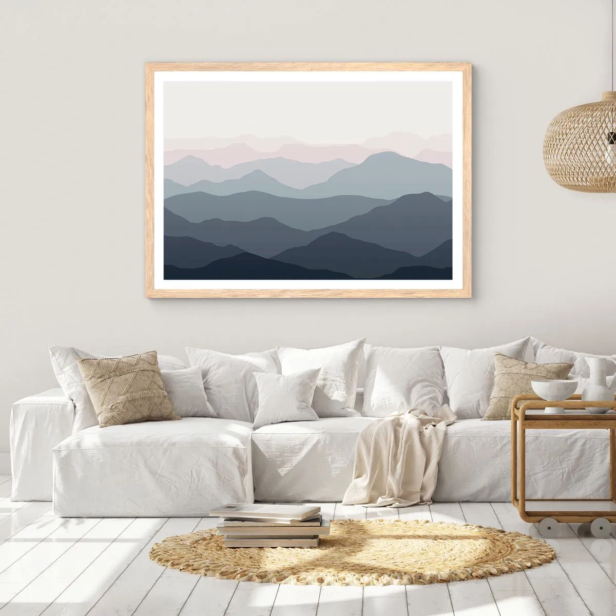 Pôster com moldura de carvalho claro - Ondas de montanha - 100x70 cm