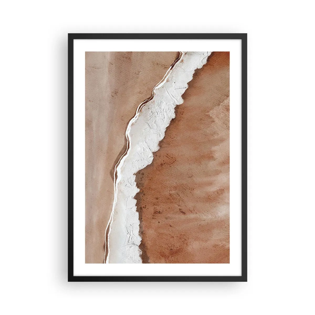 Pôster com moldura preta - Textura abstrata em tons de marrom e branco - 50x70cm - Nas cores da terra - Decoração de parede moderna para a sala de estar e quarto ARTTOR