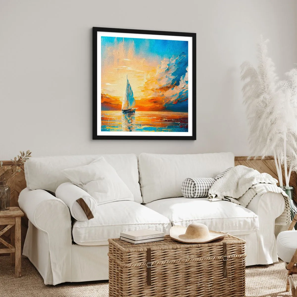 Pôster com moldura preta - Balsa em ouro - 50x50 cm