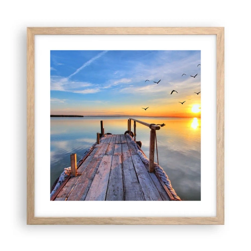Pôster com moldura de carvalho claro - Caminhando em direção ao sol - 40x40 cm