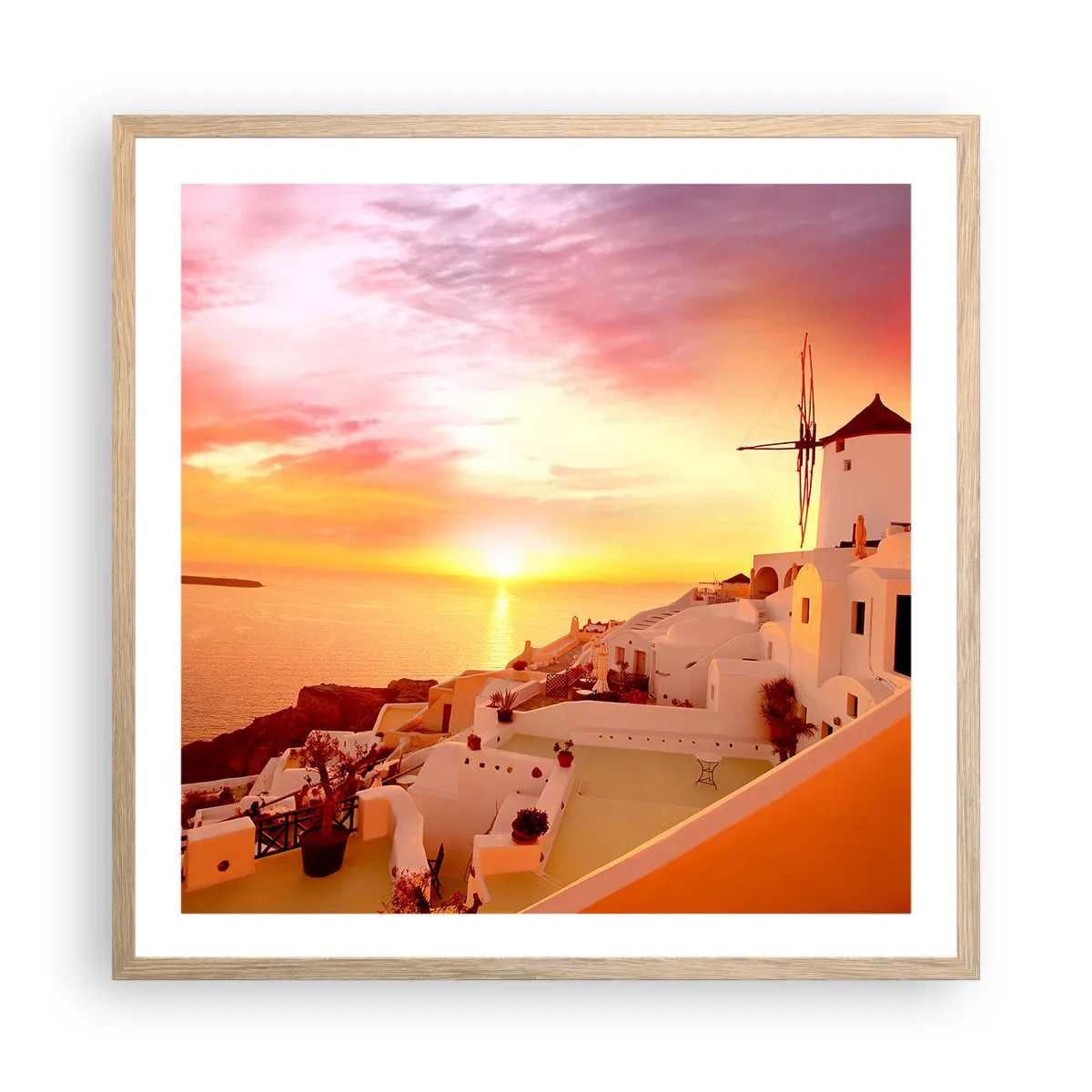 Pôster com moldura de carvalho claro - Derreter em branco e ouro - 60x60 cm