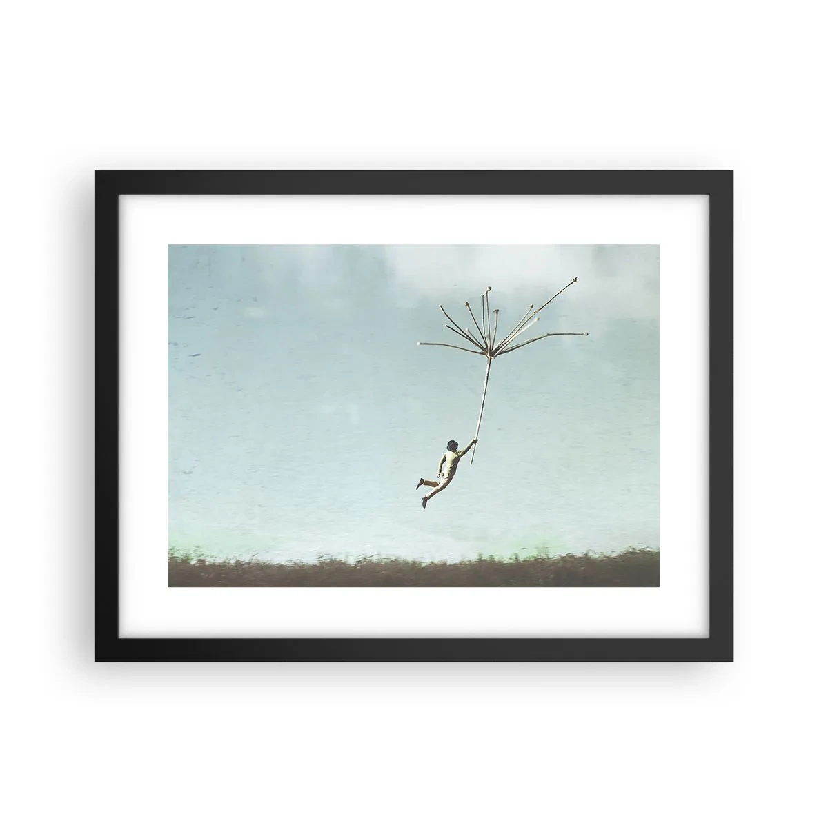 Pôster com moldura preta - Papagaios, balões, vento - 40x30 cm