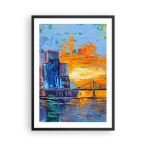 Pôster com moldura preta - Uma ponte colorida e a cidade sob o brilho do pôr do sol - 50x70cm - Cultura e natureza - Decoração de parede moderna para a sala de estar e quarto ARTTOR