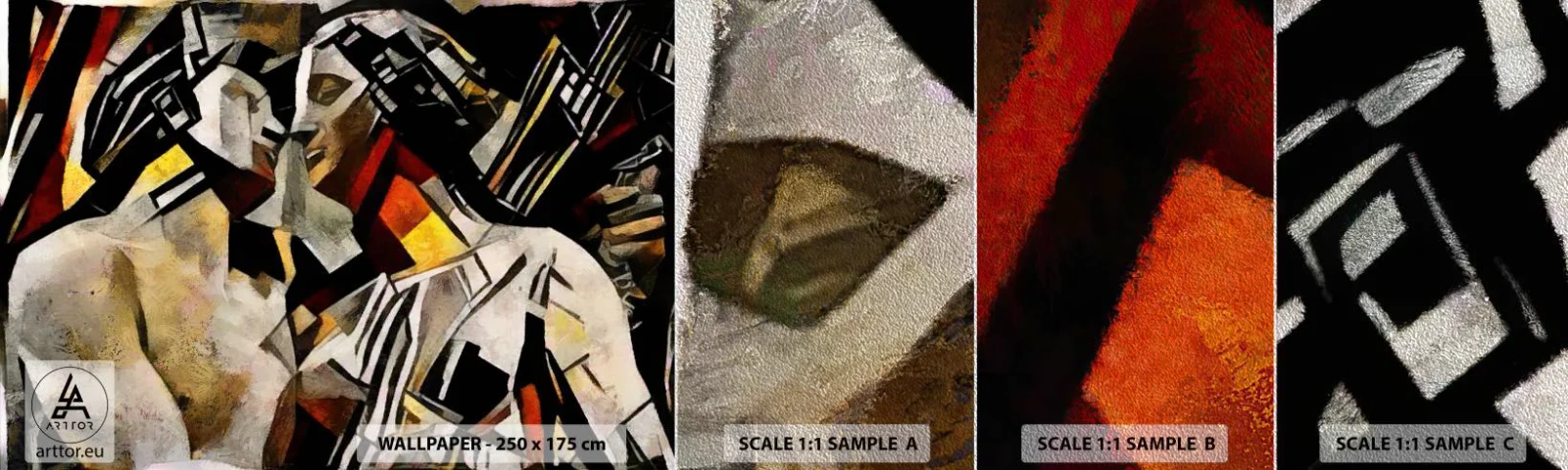 Amostra de papel de parede Premium Sand - Beijo da estátua - Casal apaixonado, Cubismo, Beijo - 100x30 cm