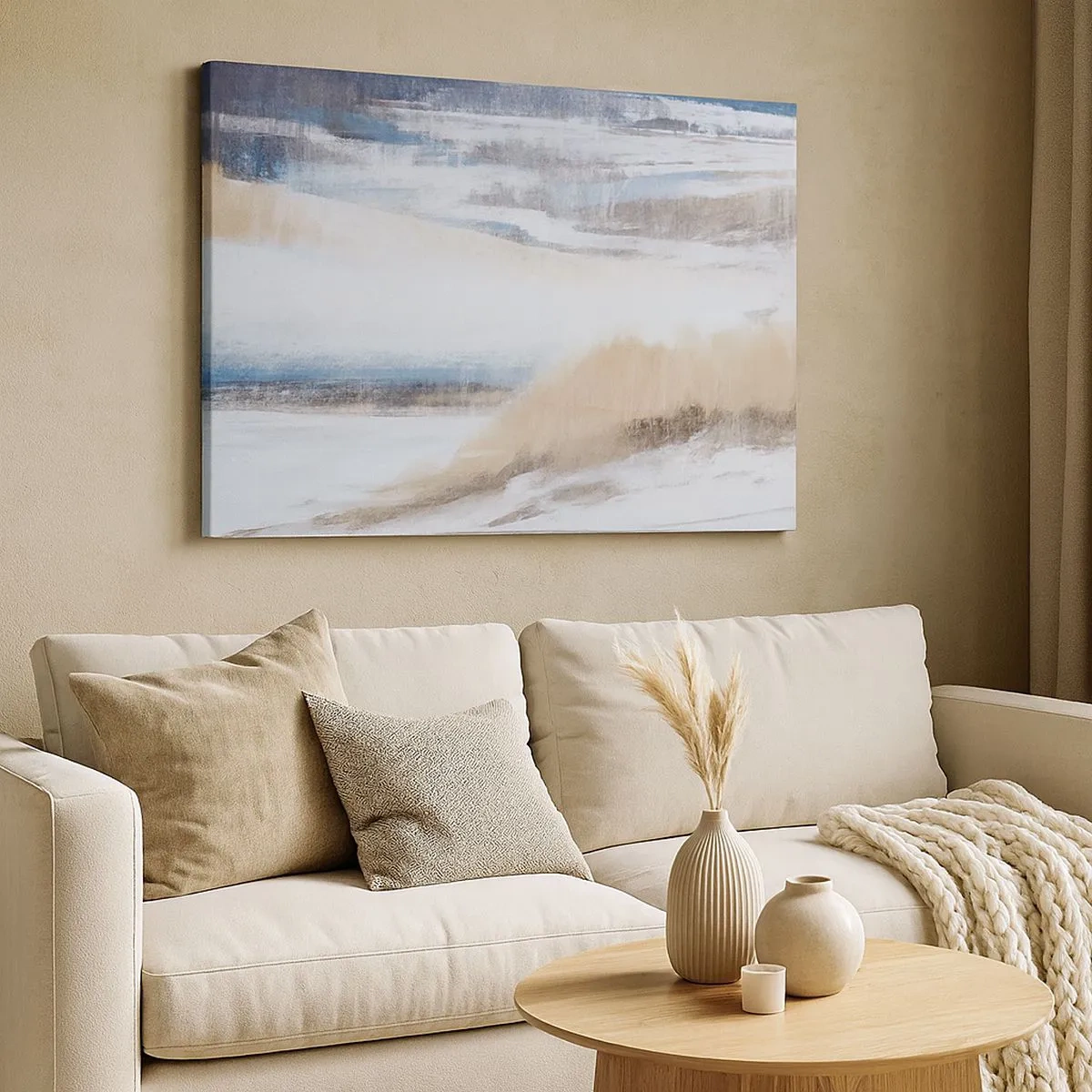 Quadro em tela - Paisagem abstrata de inverno em tons de branco e azul - 70x50cm - Composição de inverno - Decoração de parede moderna para a sala de estar e quarto ARTTOR