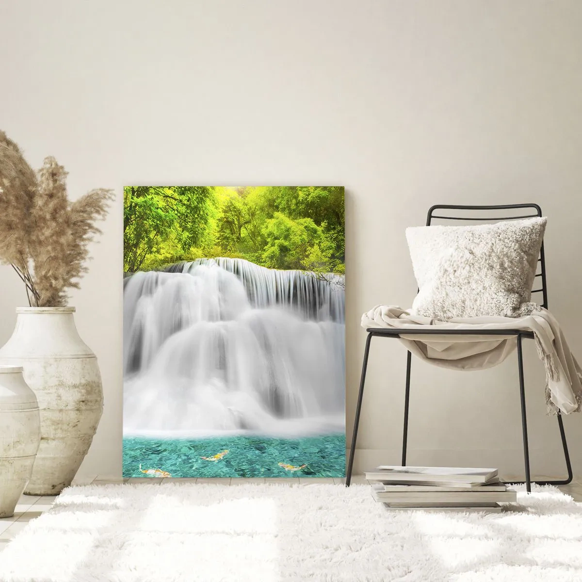 Quadro em vidro - Cascata espumosa do verde ao azul - 70x100 cm