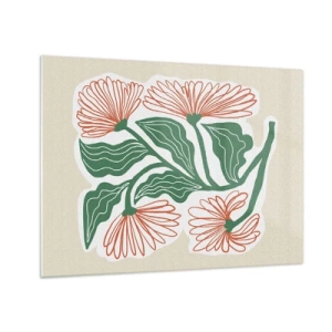 Quadro em vidro - Flores decorativas de estilo folclórico em um fundo claro - 70x50cm - Folclórico e moderno - Decoração de parede moderna para a sala de estar e quarto ARTTOR