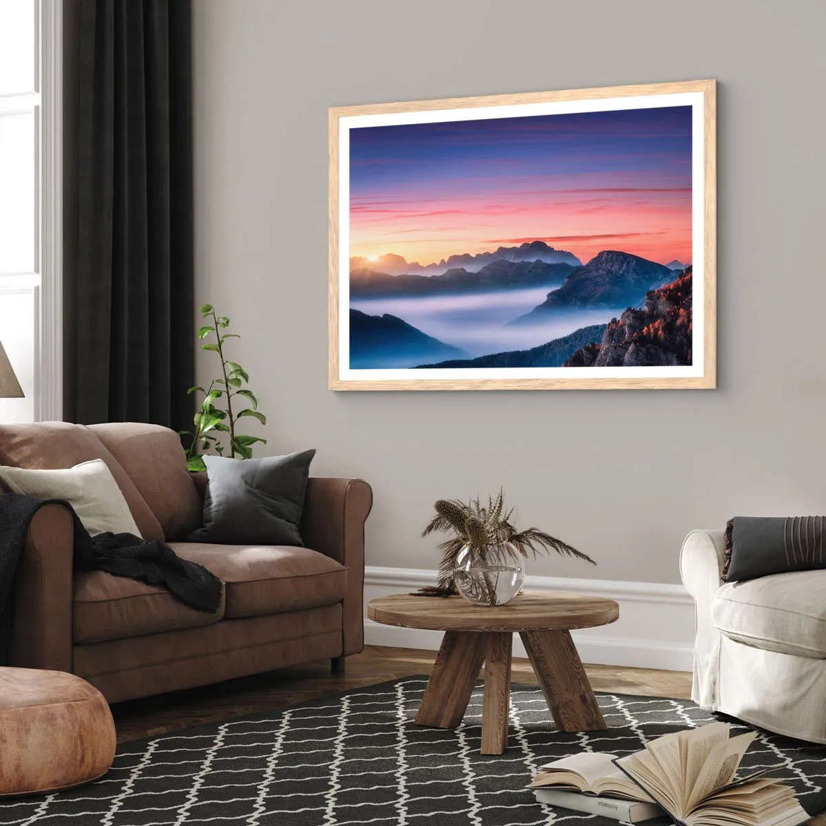 Pôster com moldura de carvalho claro - Acima dos vales - 100x70 cm