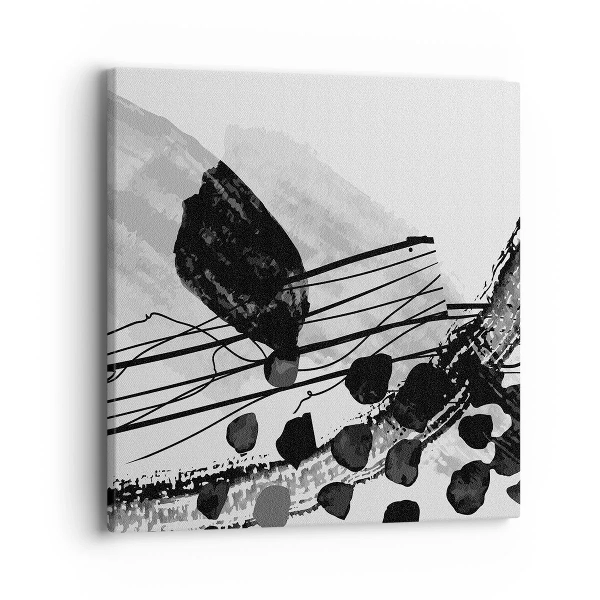 Quadro em tela - Abstração orgánica em preto e branco - 40x40 cm