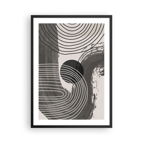 Pôster com moldura preta - Abstração geométrica em tons de cinza e preto - 50x70cm - O oval vence - Decoração de parede moderna para a sala de estar e quarto ARTTOR