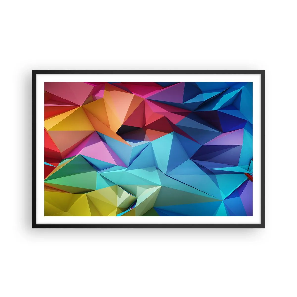 Pôster com moldura preta - Arco-íris de origami - 91x61 cm