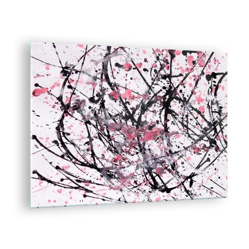 Quadro em vidro - Linhas abstratas dinâmicas e manchas rosa em um fundo branco - 70x50cm - A natureza fugaz da vida - Decoração de parede moderna para a sala de estar e quarto ARTTOR