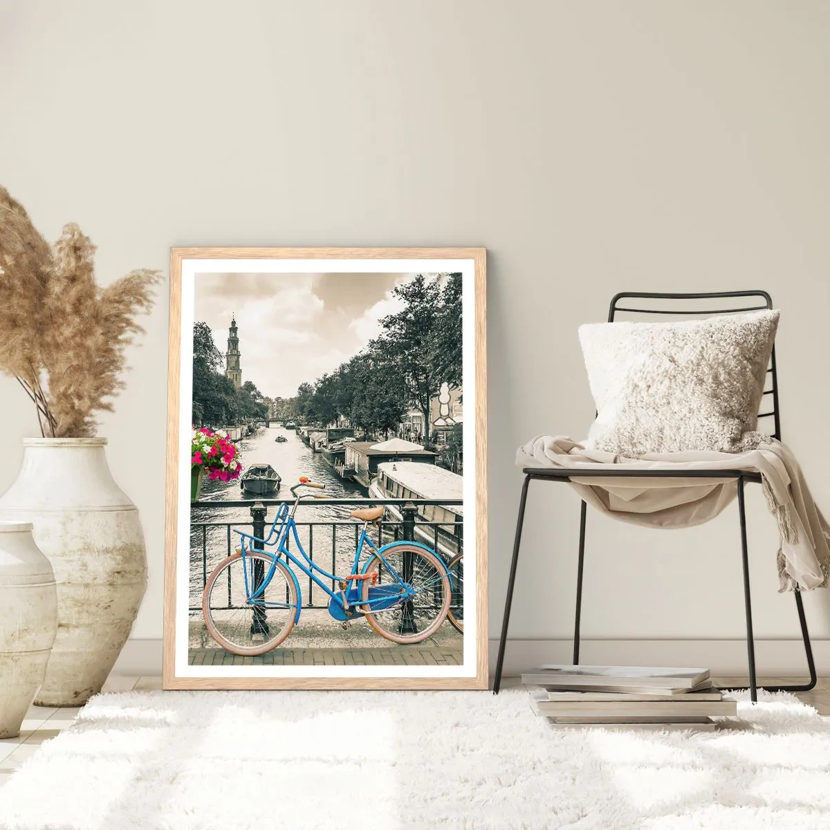 Pôster com moldura de carvalho claro - Cores da rua de Amsterdã - 40x50 cm