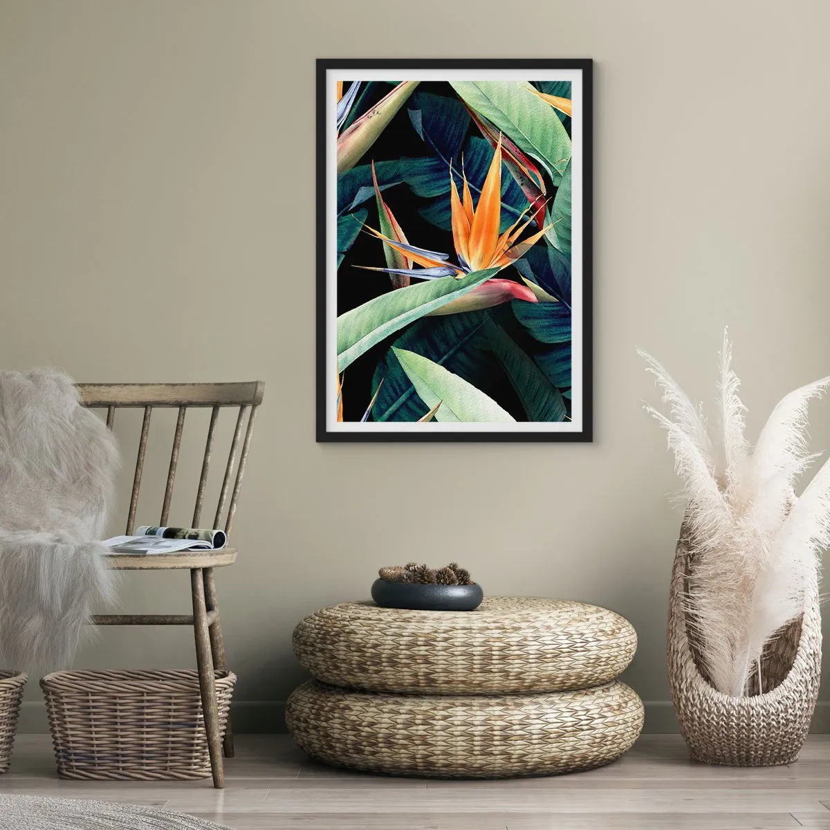 Pôster com moldura preta - Flores ardentes dos trópicos - 61x91 cm