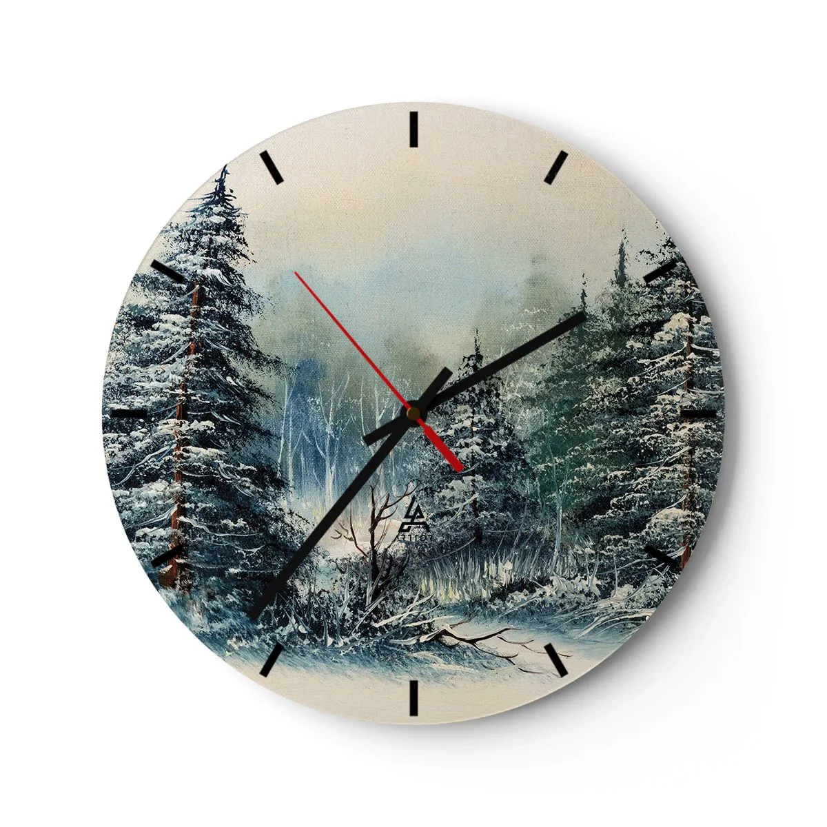 Relógio de parede - Relógio em vidro - Paisagem de inverno com árvores cobertas de neve em um cenário de floresta - 30x30cm - Prontas para o Natal - Decoração de parede moderna para a sala de estar, cozinha e quarto ARTTOR