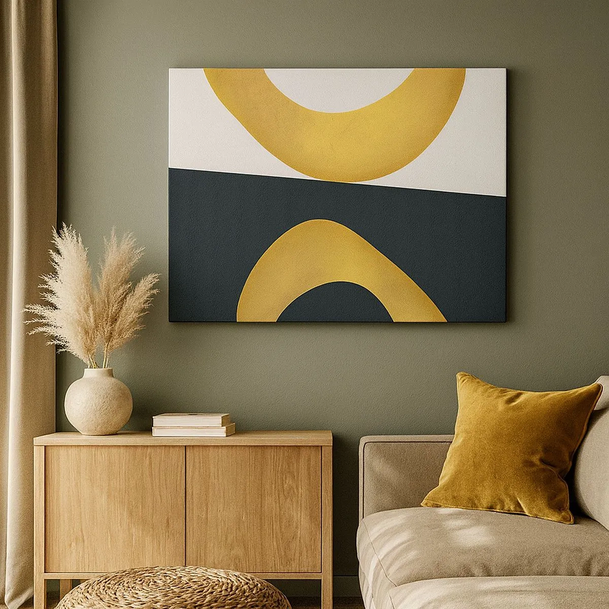 Quadro em tela - Formas geométricas em ouro sobre fundo branco e escuro - 70x50cm - Primeiro: ouro - Decoração de parede moderna para a sala de estar e quarto ARTTOR