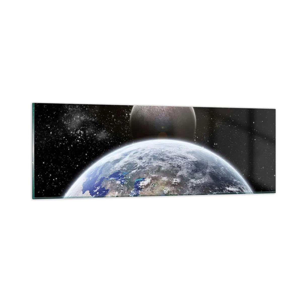 Quadro em vidro - Paisagem espacial - o nascer do sol - 90x30 cm