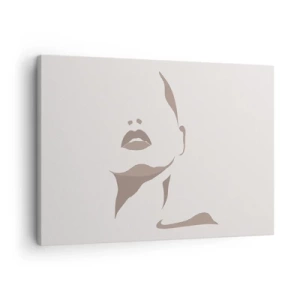 Quadro em tela - Contorno minimalista do rosto de uma mulher em delicados tons de bege - 70x50cm - Feito de luz e sombra - Decoração de parede moderna para a sala de estar e quarto ARTTOR