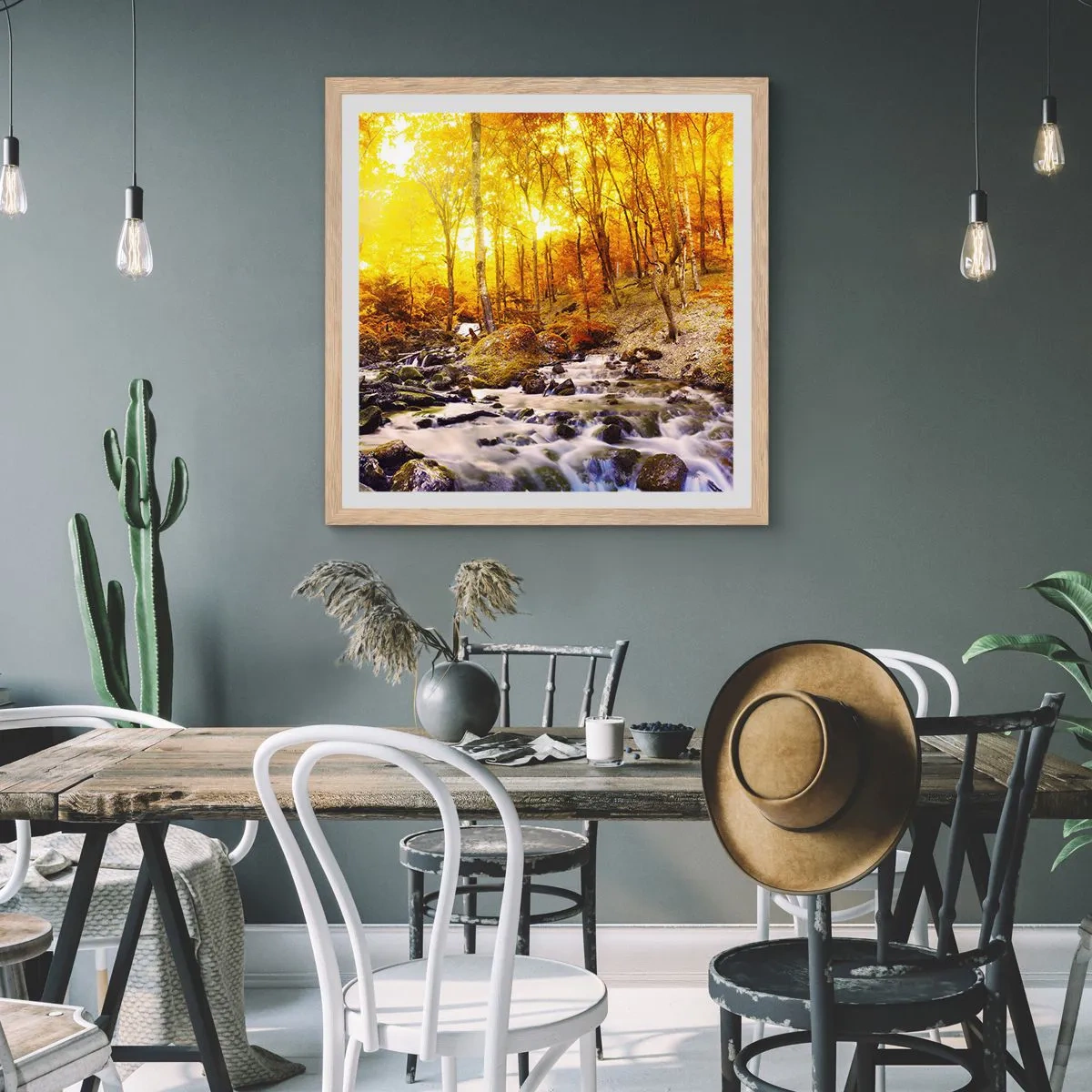 Pôster com moldura de carvalho claro - Pedras emolduradas em ouro e platina - 60x60 cm