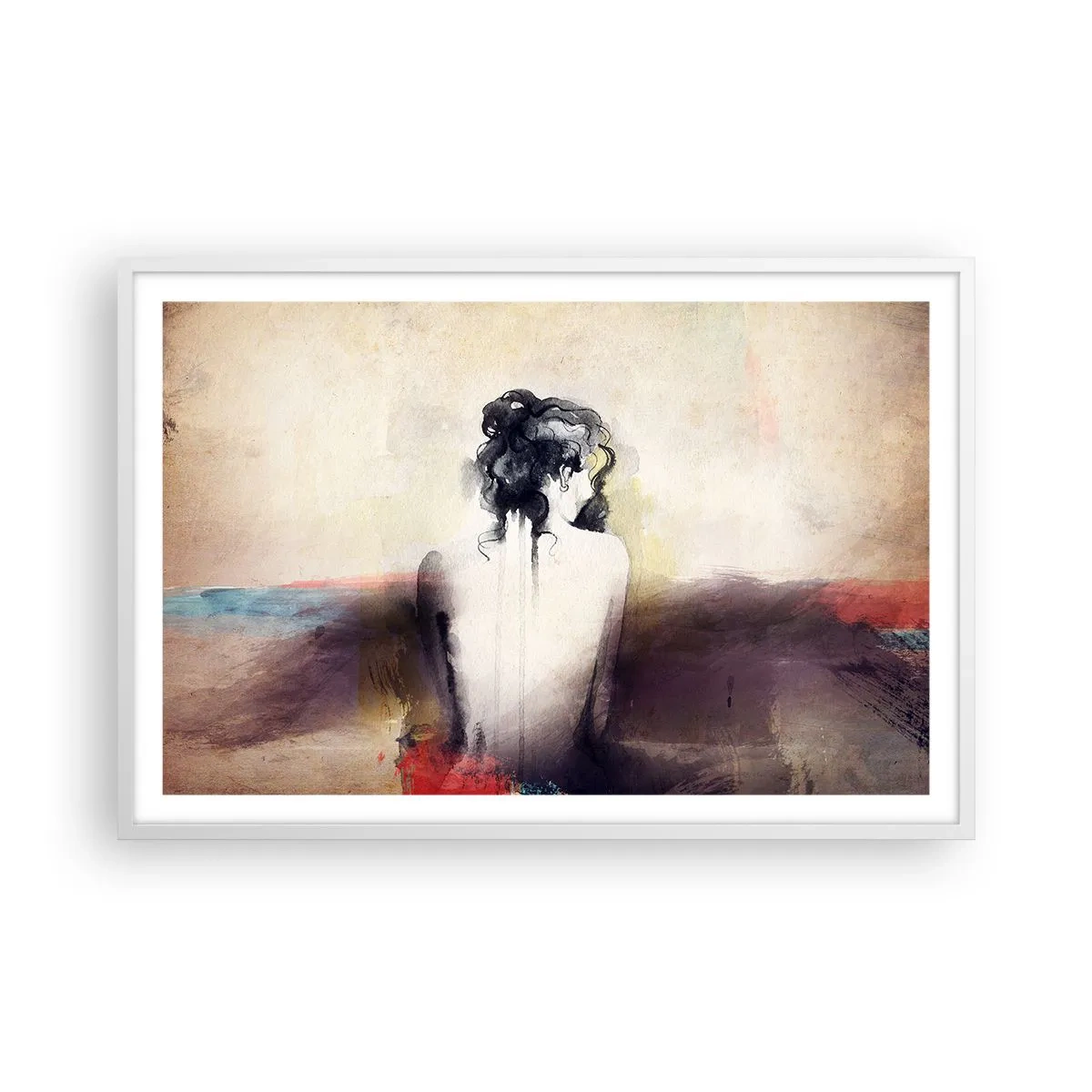 Pôster em moldura branca - Linhas suaves, formas ovais - 91x61 cm