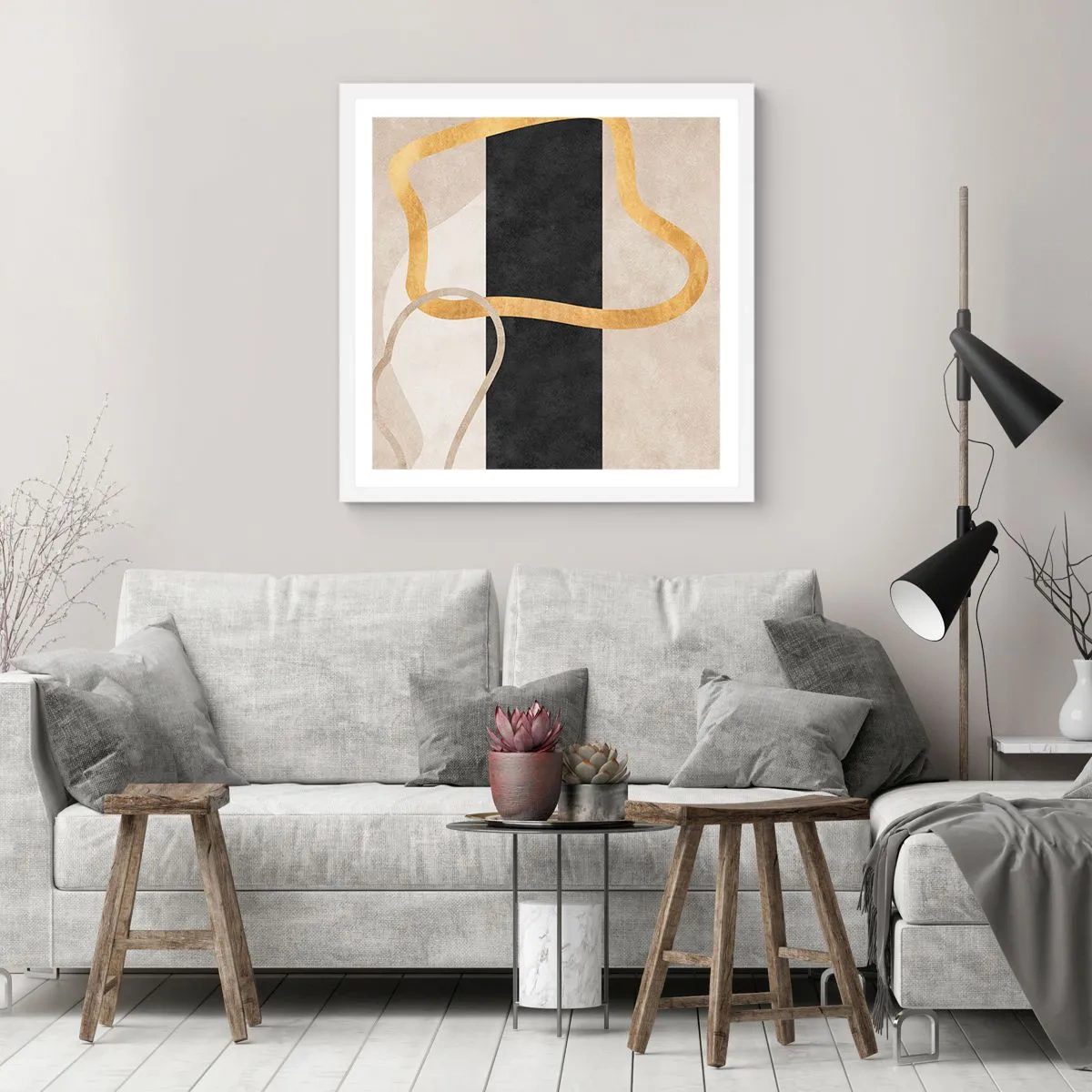 Pôster em moldura branca - Formas em loop - 60x60 cm