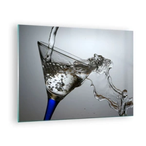 Quadro em vidro - Água espirrando em uma taça de martini - 70x50cm - Água cristalina em vidro cristal - Decoração de parede moderna para a sala de estar e quarto ARTTOR
