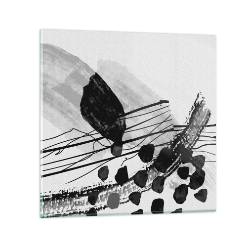 Quadro em vidro - Abstração orgánica em preto e branco - 40x40 cm