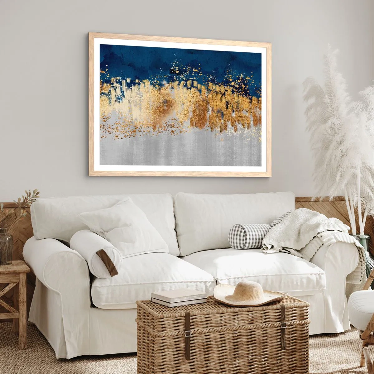 Pôster com moldura de carvalho claro - Uma composição moderna com brilho - 100x70 cm