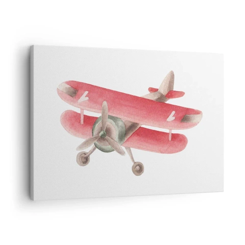 Quadro em tela - Avião retrô vermelho em fundo branco - 70x50cm - Pronto para voos altos - Decoração de parede moderna para a sala de estar e quarto ARTTOR
