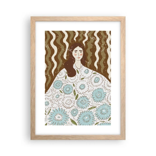 Pôster com moldura de carvalho claro - Retrato em um manto floral - 30x40 cm