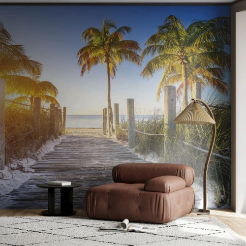 Papel de Parede Autocolante Deluxe Sticker - Direto para o paraíso - Paisagem, Coqueiro, Praia - 100x70 cm