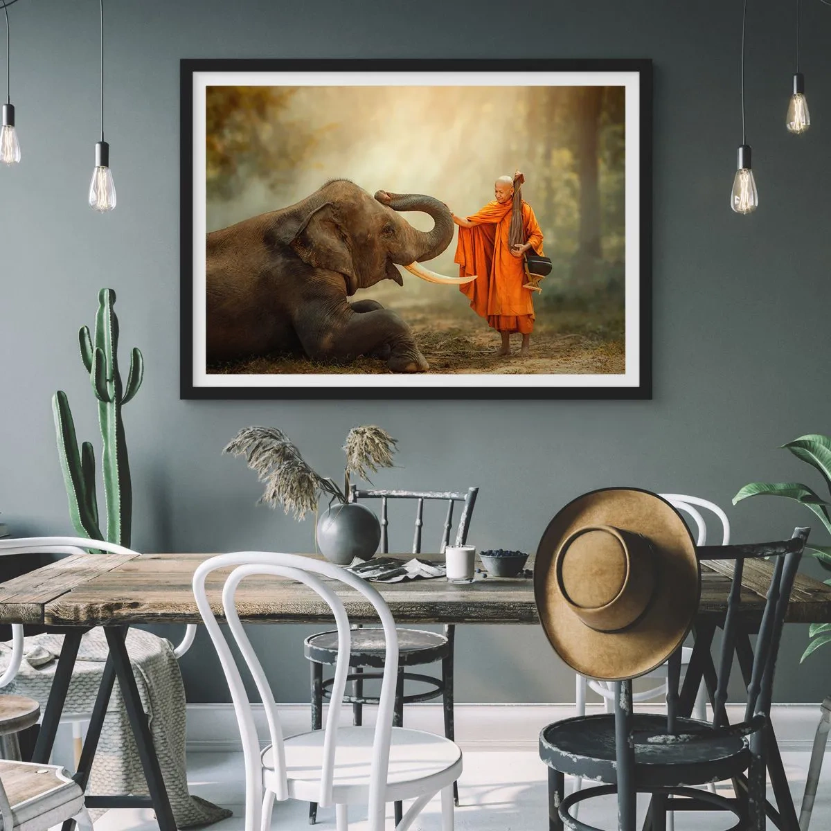 Pôster com moldura preta - Encontro na viagem - 100x70 cm