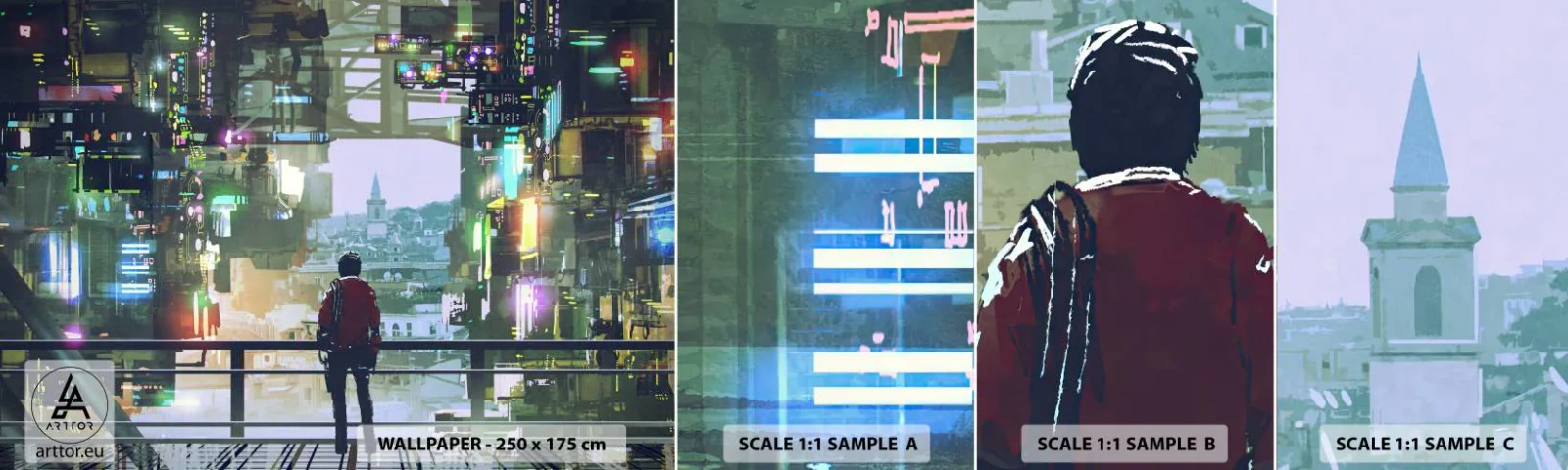 Amostra de papel de parede autocolante Deluxe Sticker - Dois mundos - Cidade, Arquitetura, Abstração - 100x30 cm